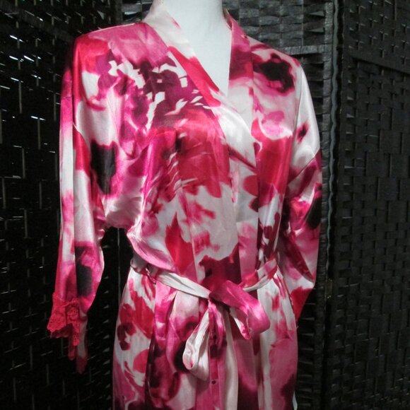 Linea Donatella Greer Satin Charmeuse Lace Trimmed Rose Robe NWT Sz S/M - Picture 3 of 7